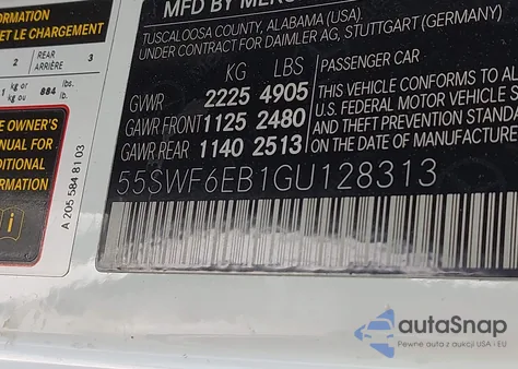 2016 Mercedes-Benz C 450 Amg 4Matic из США, поврежденный, VIN 55SWF6EB1GU128313